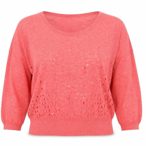 Charli Womens Pink Linen Blend Open Knit Scoop Neck Jumper Size S
