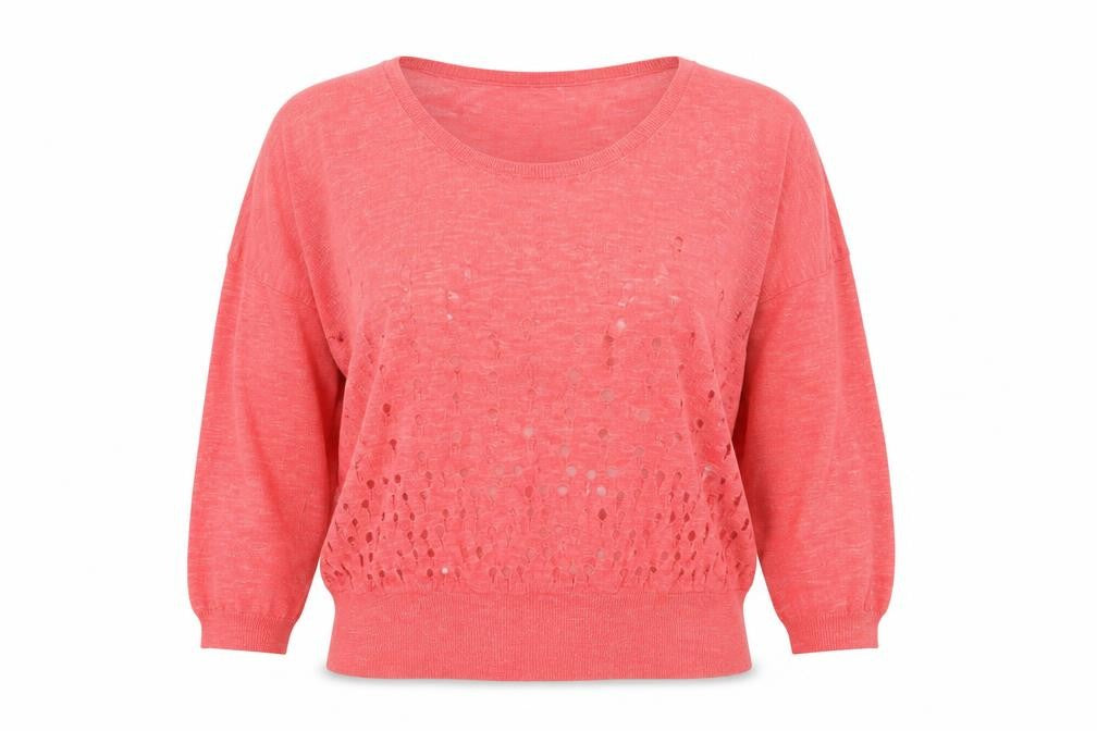 Charli Womens Pink Linen Blend Open Knit Scoop Neck Jumper Size S