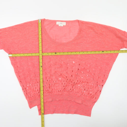 Charli Womens Pink Linen Blend Open Knit Scoop Neck Jumper Size S