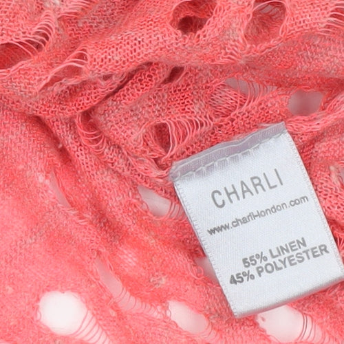 Charli Womens Pink Linen Blend Open Knit Scoop Neck Jumper Size S
