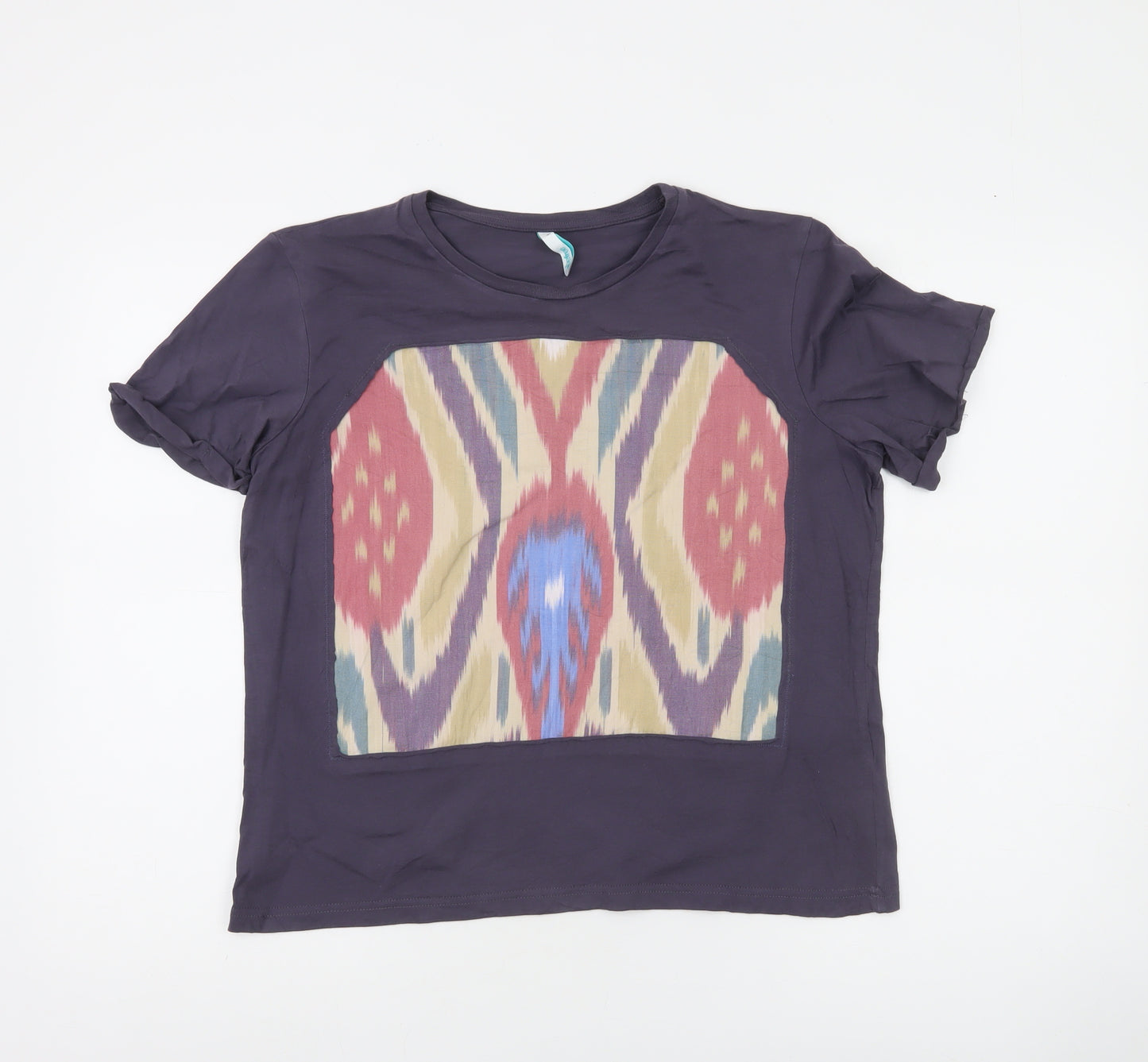 Befree Women’s Purple Geometric T-Shirt Size M Cotton Casual Top