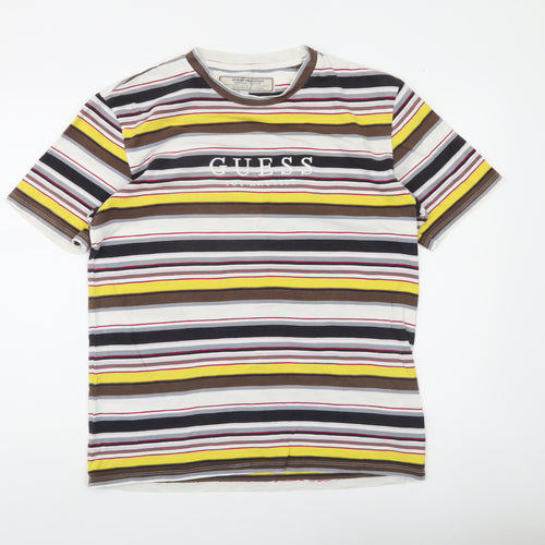 Guess Originals Men's Multicoloured Striped Crew Neck T-Shirt Small