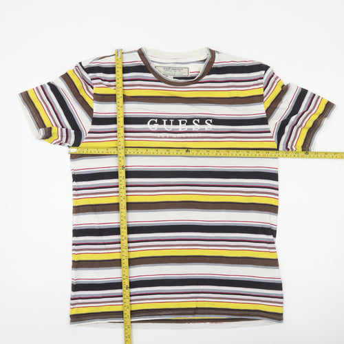 Guess Originals Men's Multicoloured Striped Crew Neck T-Shirt Small