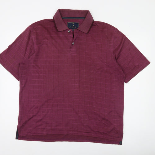 Marks and Spencer Men’s Red Check Polo Shirt Size L Short Sleeve