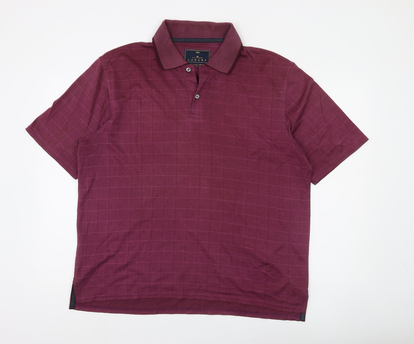 Marks and Spencer Men’s Red Check Polo Shirt Size L Short Sleeve