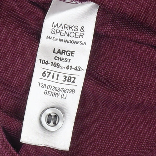 Marks and Spencer Men’s Red Check Polo Shirt Size L Short Sleeve