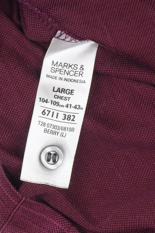 Marks and Spencer Men’s Red Check Polo Shirt Size L Short Sleeve