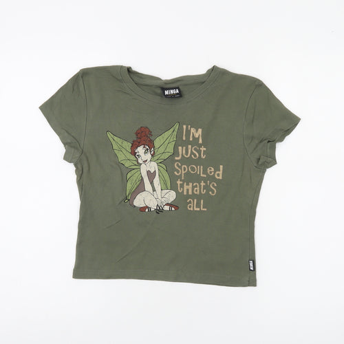 Minga London Girls Green Cropped Graphic Fairy T-Shirt Size L