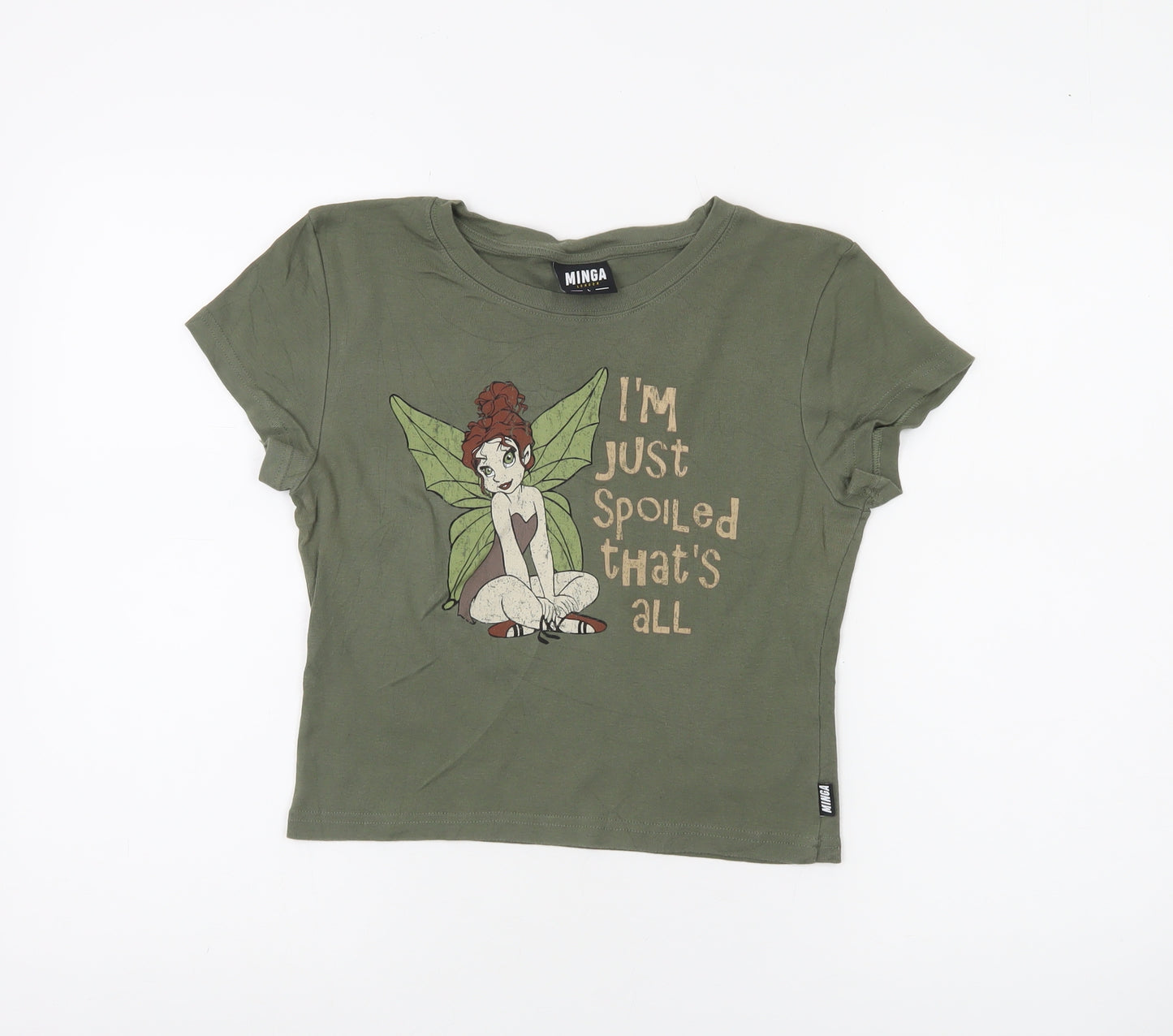Minga London Girls Green Cropped Graphic Fairy T-Shirt Size L