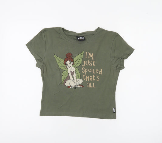 Minga London Girls Green Cropped Graphic Fairy T-Shirt Size L