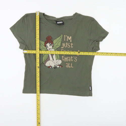 Minga London Girls Green Cropped Graphic Fairy T-Shirt Size L