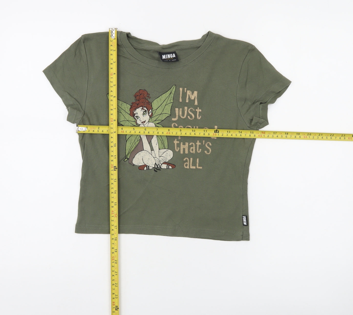 Minga London Girls Green Cropped Graphic Fairy T-Shirt Size L
