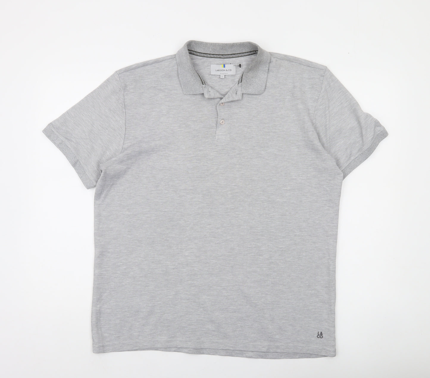 Larsson & Co Men's Grey XL Regular Fit Cotton Blend Polo Shirt