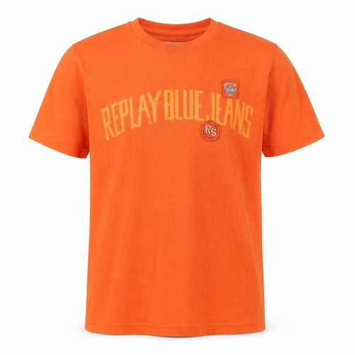 Replay Boys Orange Logo T-Shirt Size 14 Years Short Sleeve Cotton Top
