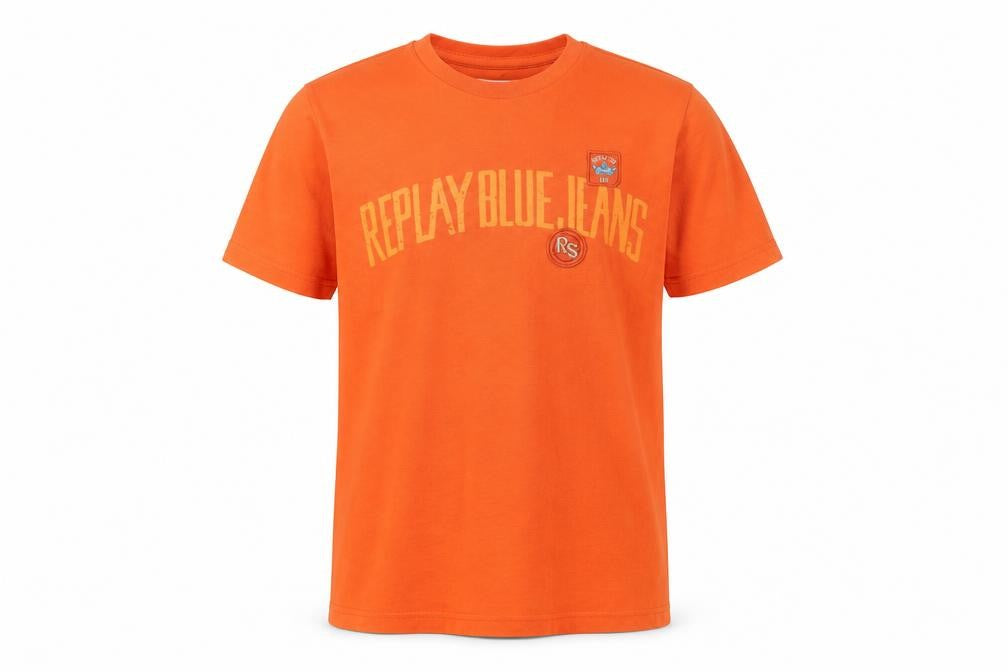 Replay Boys Orange Logo T-Shirt Size 14 Years Short Sleeve Cotton Top
