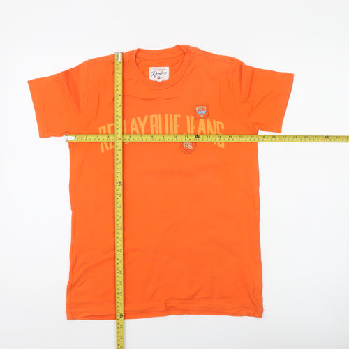 Replay Boys Orange Logo T-Shirt Size 14 Years Short Sleeve Cotton Top