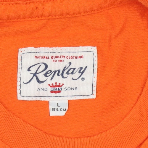 Replay Boys Orange Logo T-Shirt Size 14 Years Short Sleeve Cotton Top