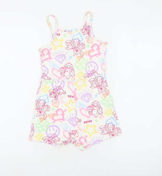 George Girls Multicoloured Stitch Playsuit 6-7 Years Cotton Jersey Summer