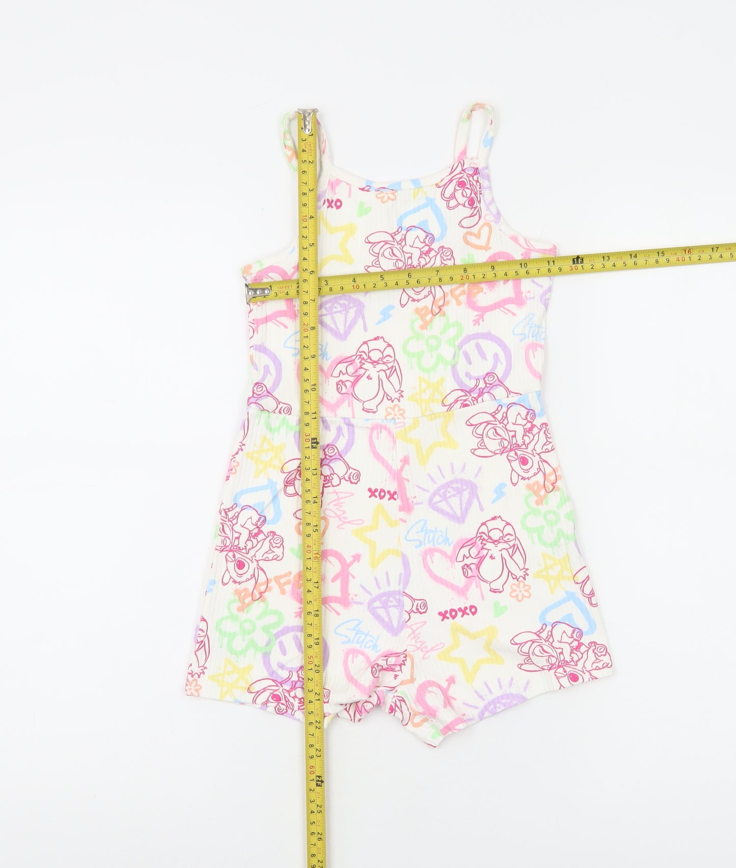 George Girls Multicoloured Stitch Playsuit 6-7 Years Cotton Jersey Summer