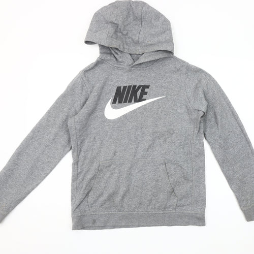 Nike Boys Grey Pullover Hoodie XL 158-170cm Cotton Blend Logo Sweatshirt