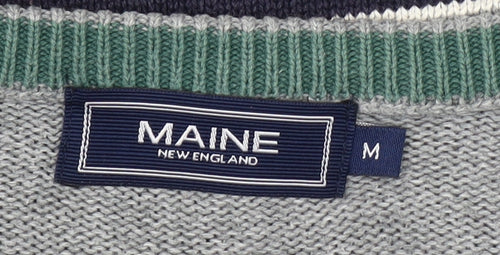 Maine New England Men's Grey Striped Cotton Crew Neck Jumper M