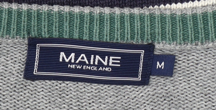 Maine New England Men's Grey Striped Cotton Crew Neck Jumper M