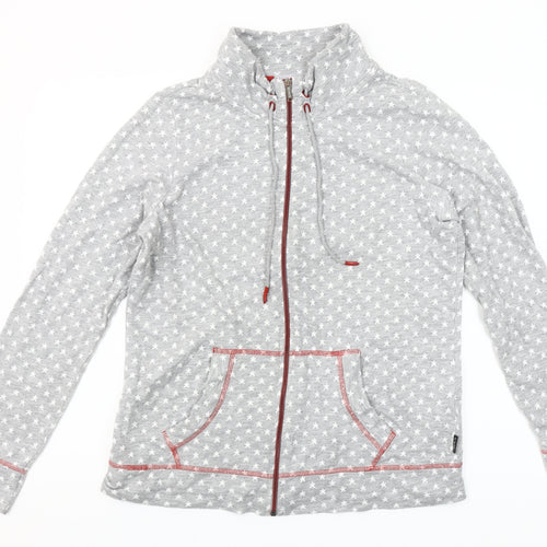 Cecil Womens Grey Star Print Full Zip Hoodie Size M Cotton Blend