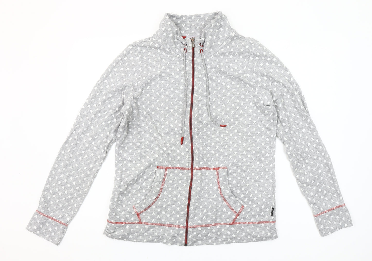 Cecil Womens Grey Star Print Full Zip Hoodie Size M Cotton Blend