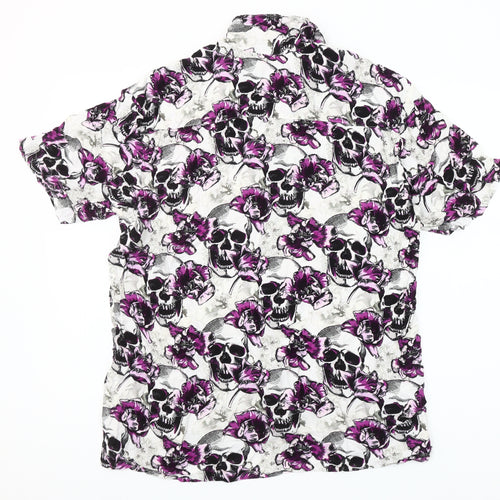 Jack & Jones Men's Multicoloured Skull Floral Short Sleeve Button-Up Shirt L