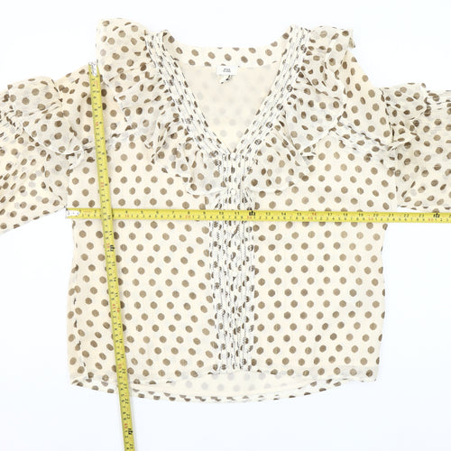 River Island Women Beige Polka Dot Ruffle Chiffon Blouse Size 10
