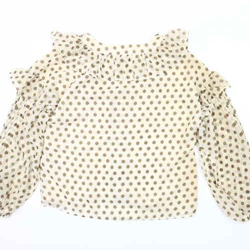 River Island Women Beige Polka Dot Ruffle Chiffon Blouse Size 10