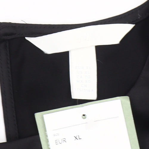 H&M Women Black Satin Cropped Blouse Size 16 Long Sleeve Top