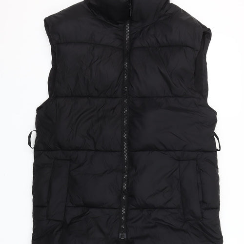 H&M Women Black XS Puffer Waistcoat Sleeveless Lightweight Zip