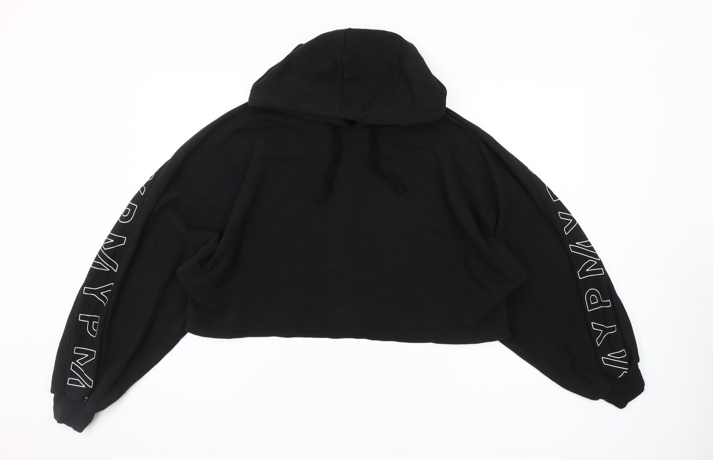 MyProtein Womens Black Cropped Pullover Hoodie Size L Relaxed Fit