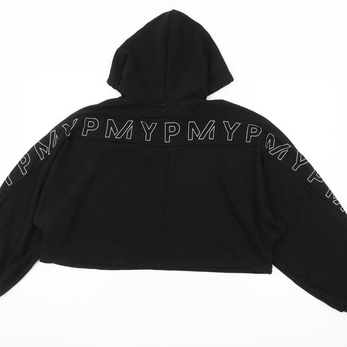 MyProtein Womens Black Cropped Pullover Hoodie Size L Relaxed Fit
