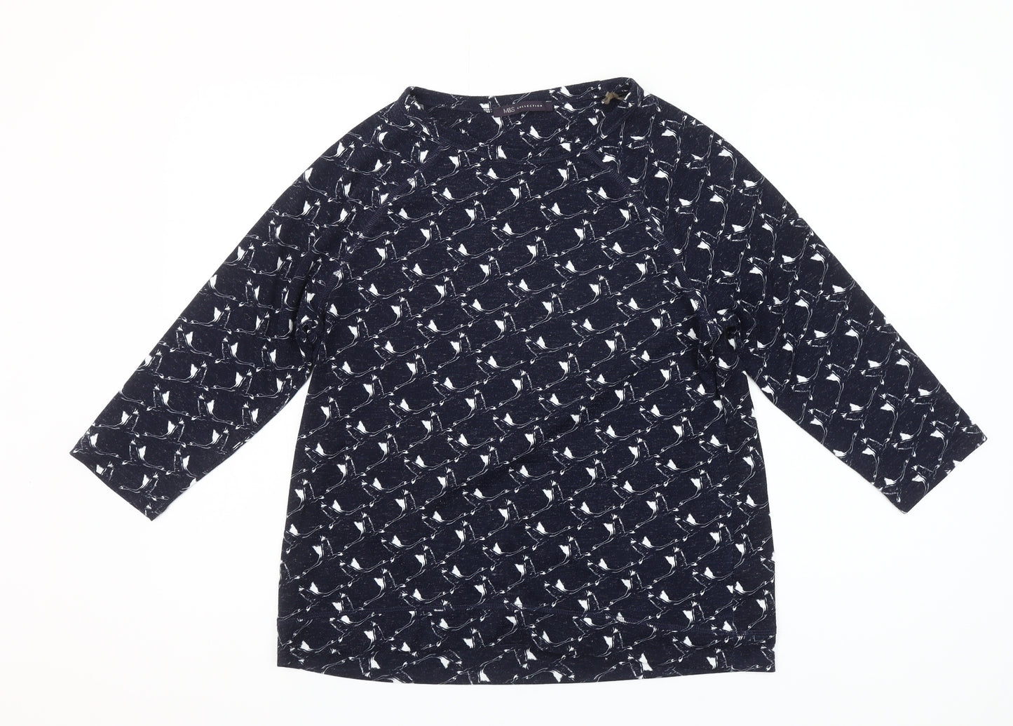 Marks and Spencer Women’s Blue Animal Print 3/4 Sleeve Blouse UK 12