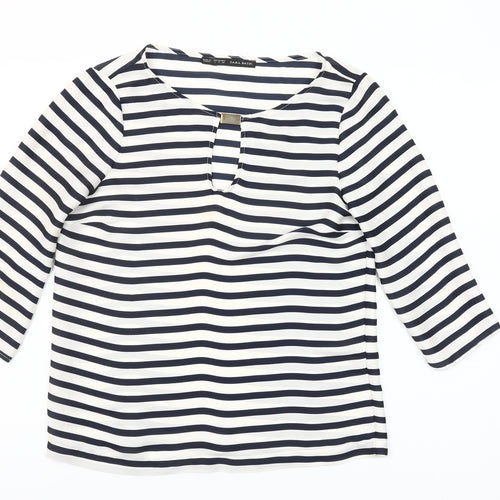 Zara Basic Women’s Multicoloured Striped 3/4 Sleeve Blouse S