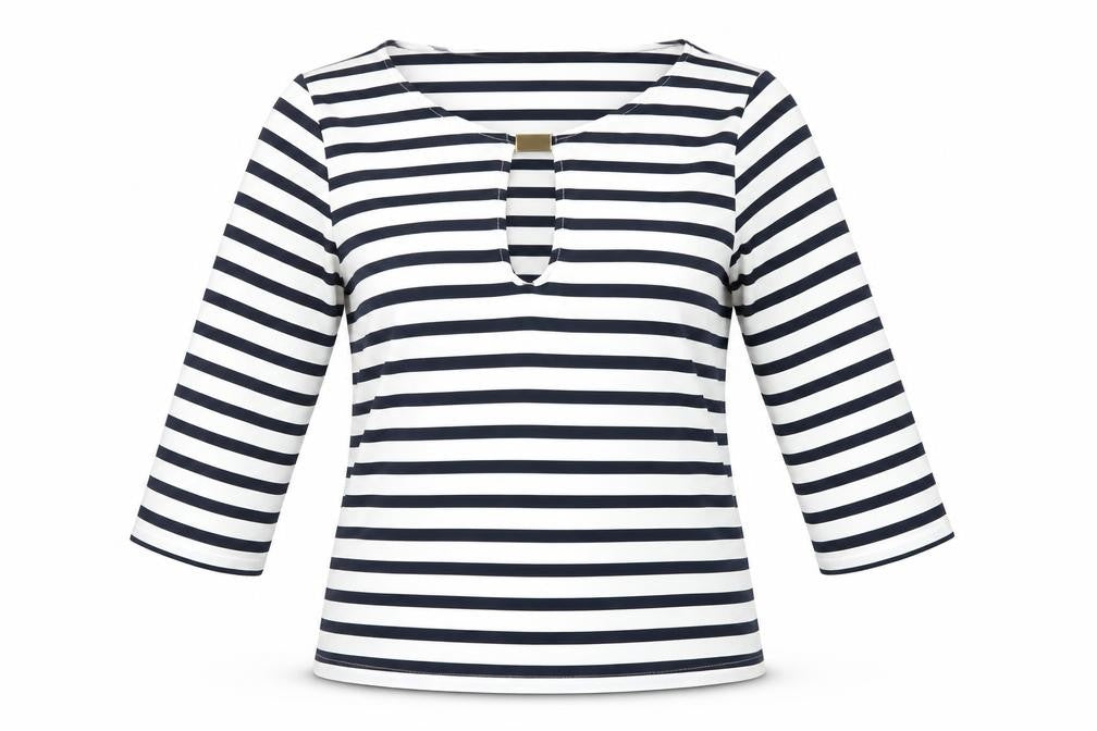 Front view of Zara Basic Women’s Multicoloured Striped 3/4 Sleeve Blouse S