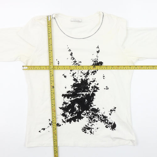Hirsch Women White Long Sleeve Cotton Stretch Graphic T-Shirt Size L