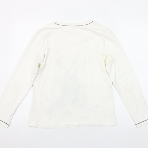 Hirsch Women White Long Sleeve Cotton Stretch Graphic T-Shirt Size L