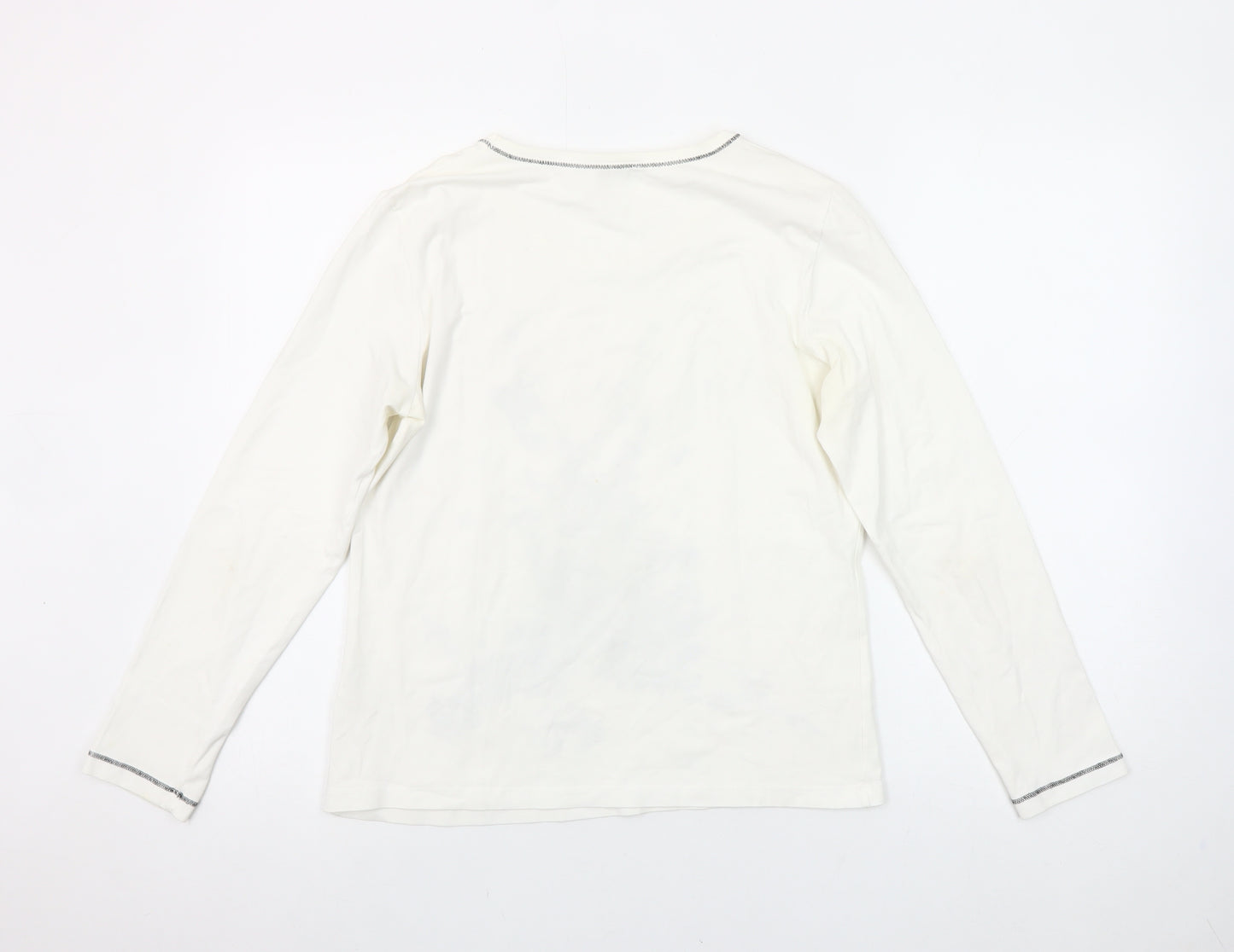 Hirsch Women White Long Sleeve Cotton Stretch Graphic T-Shirt Size L
