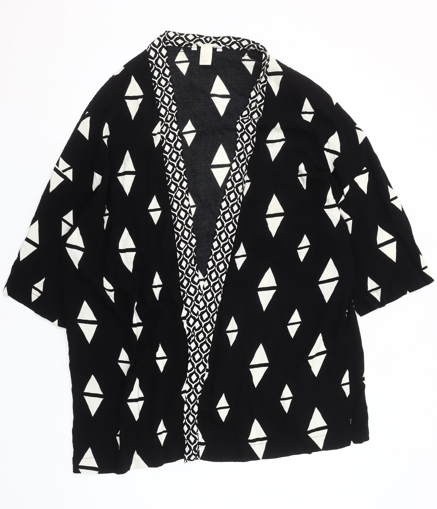H&M Womens Black Geometric Kimono Blouse Size 12 Viscose