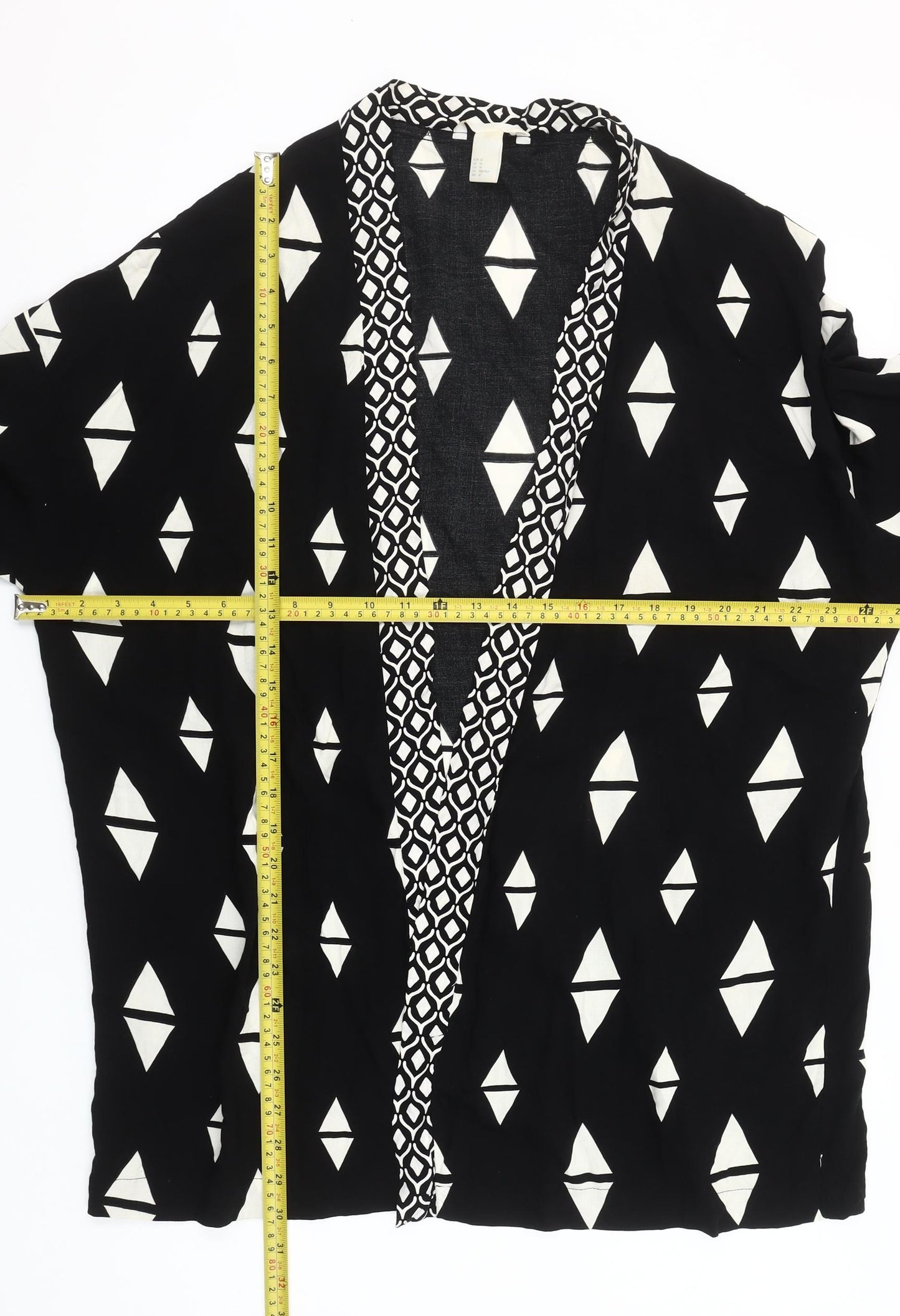 H&M Womens Black Geometric Kimono Blouse Size 12 Viscose