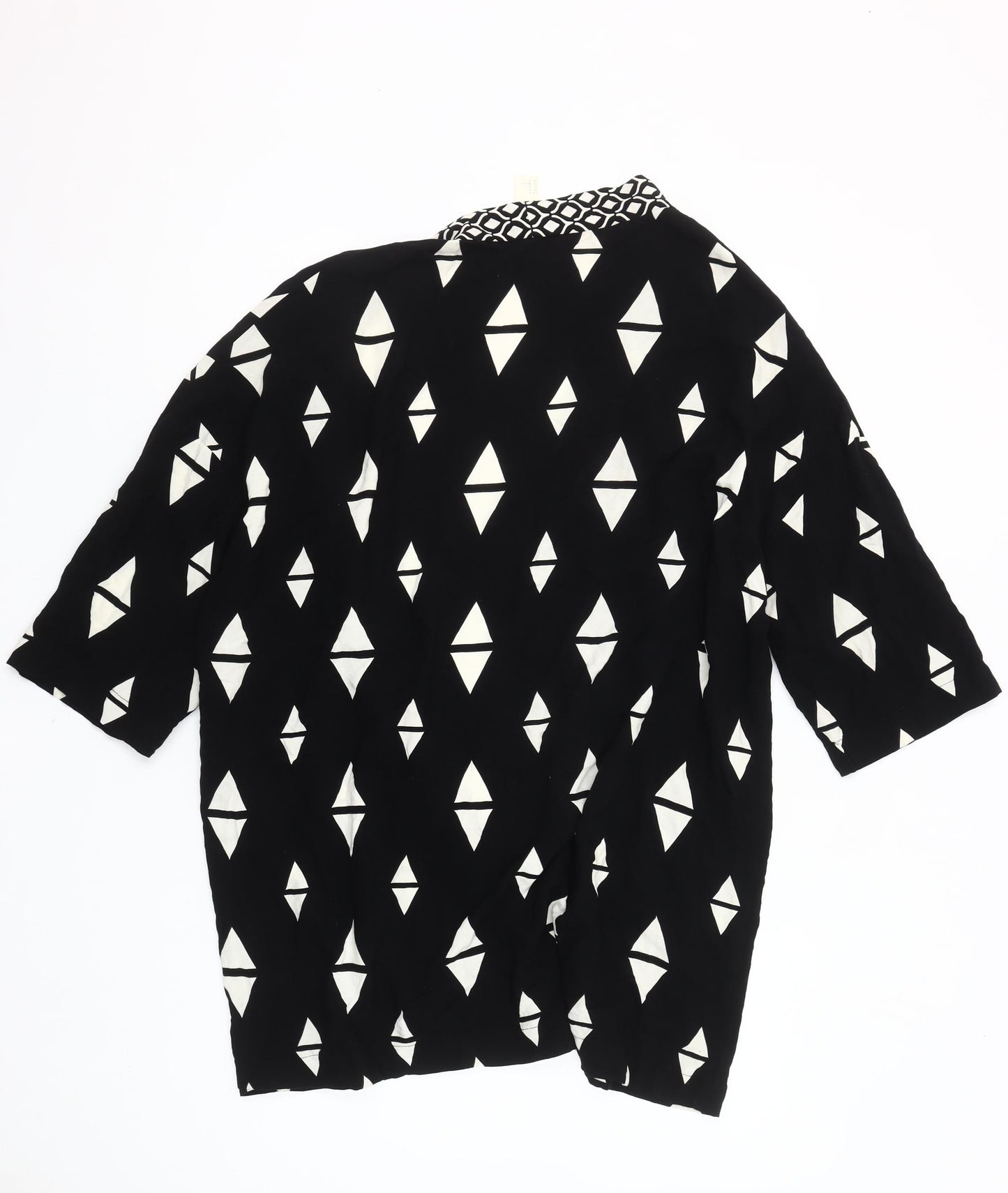 H&M Womens Black Geometric Kimono Blouse Size 12 Viscose