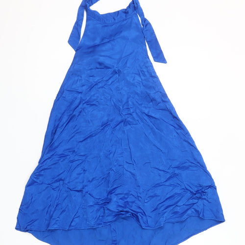 Zara Women Blue Halter Hi-Low Satin Slip Dress Size 12