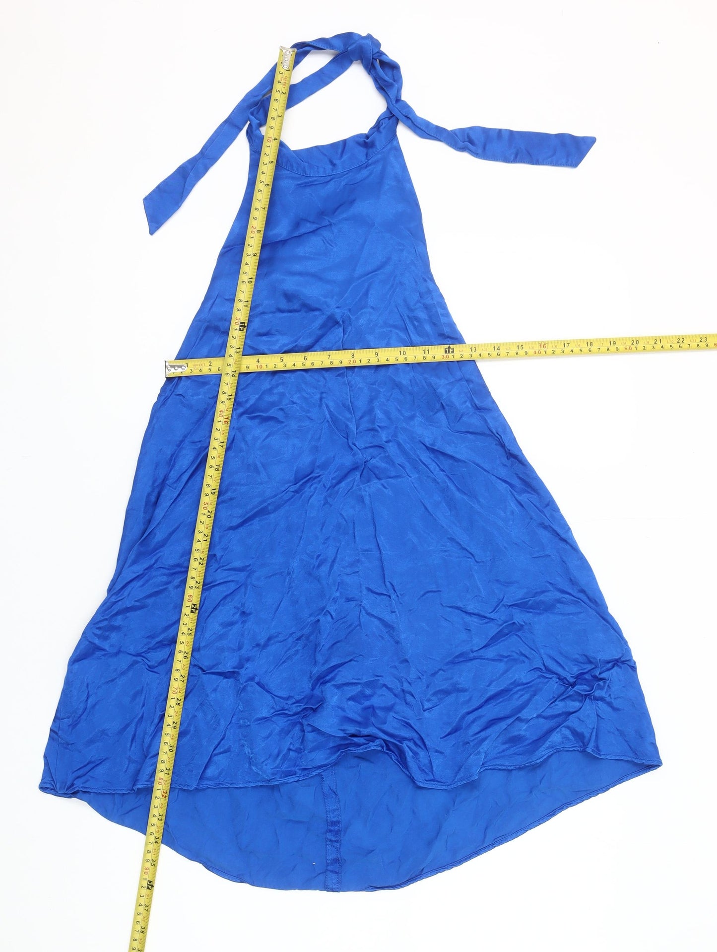 Zara Women Blue Halter Hi-Low Satin Slip Dress Size 12