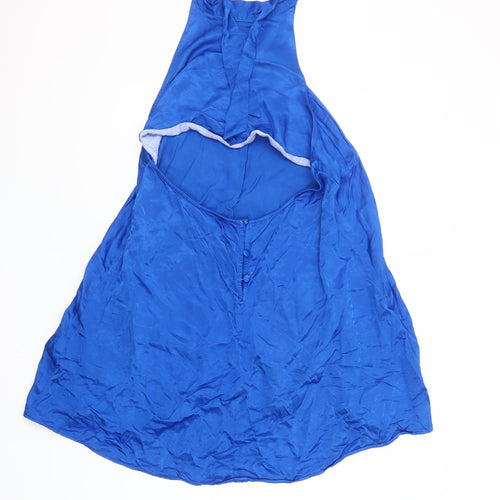 Zara Women Blue Halter Hi-Low Satin Slip Dress Size 12