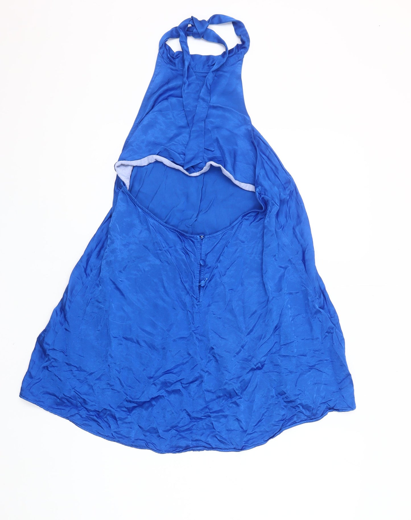 Zara Women Blue Halter Hi-Low Satin Slip Dress Size 12