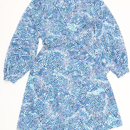 Emily & Me Women Blue Size 8 Wrap Dress Belted Long Sleeve
