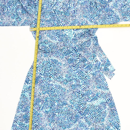 Emily & Me Women Blue Size 8 Wrap Dress Belted Long Sleeve